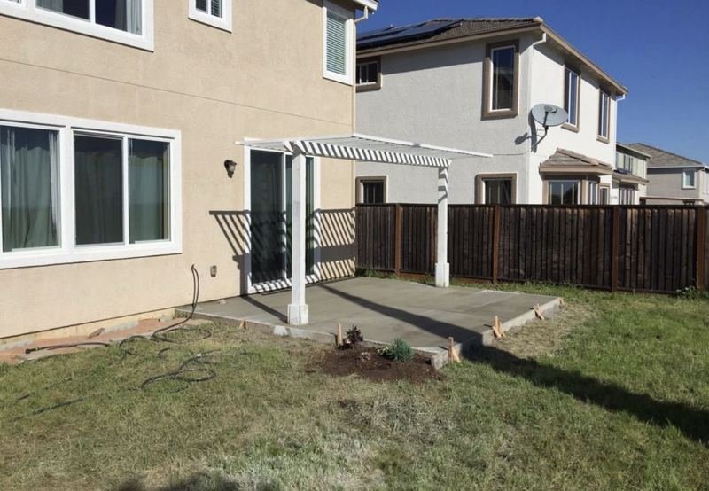 Patio and pergola, wide view